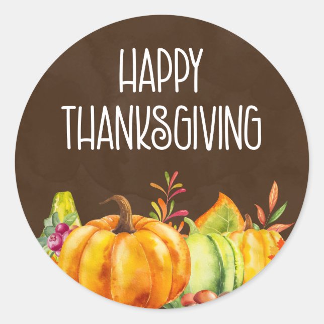 Happy Thanksgiving Harvest Pumpkins Classic Round Sticker (Front)