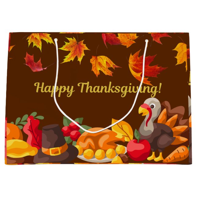 Happy Thanksgiving Harvest - Turkey and Vegetables Large Gift Bag (Front)