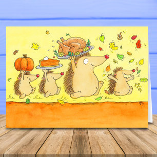 Happy Thanksgiving Hedgehogs Greeting Card