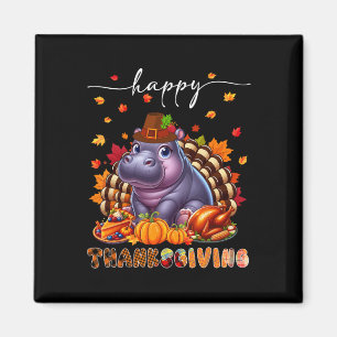 Happy Thanksgiving Hippo Costume Turkey Fall Leave Magnet