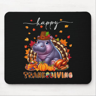 Happy Thanksgiving Hippo Costume Turkey Fall Leave Mouse Mat