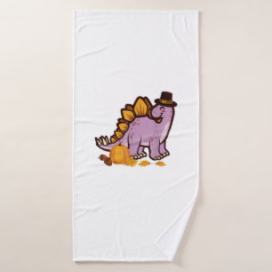 Happy Thanksgiving Holiday Cute Stegosaurus Dinosa Bath Towel