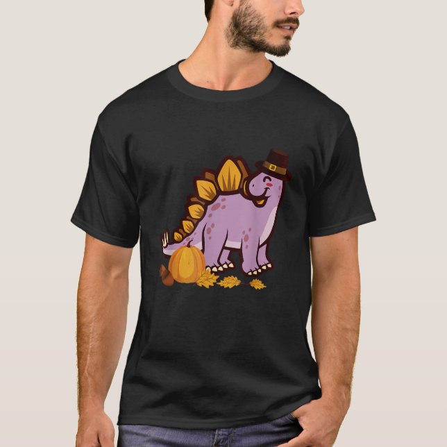 Happy Thanksgiving Holiday Cute Stegosaurus Dinosa T-Shirt (Front)