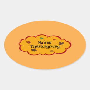 Happy Thanksgiving, holiday greetings, Oval Sticker