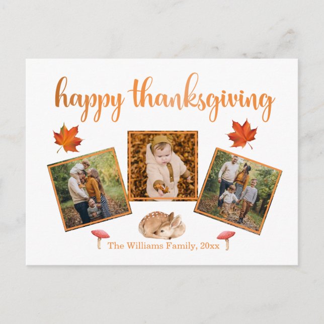 happy thanksgiving holidays 3 photos collage chic postcard (Front)