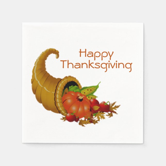 Happy Thanksgiving Horn of Plenty Napkin (Front)