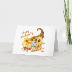 Happy Thanksgiving Horn of Plenty with Pumpkins Card