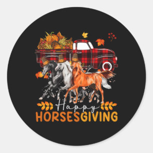 Happy Thanksgiving Horses Three Horses Farmer Pick Classic Round Sticker