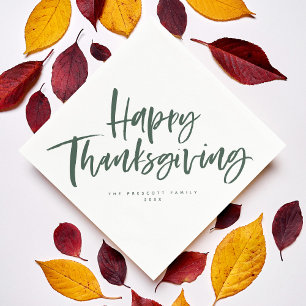 Happy Thanksgiving hunter green brush script Napkin