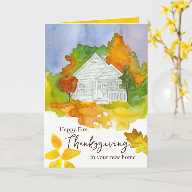 Happy Thanksgiving In Your New Home Autumn Trees Card (Yellow Flower)