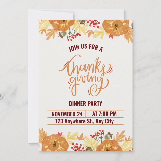 Happy Thanksgiving Invitation Card (Front)