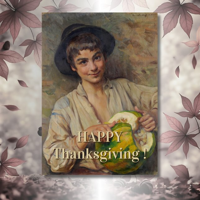 Happy Thanksgiving Italian Boy with Pumpkin Card (Creator Uploaded)