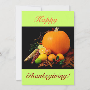 Happy Thanksgiving IV With Pumpkin And Fruit Invitation