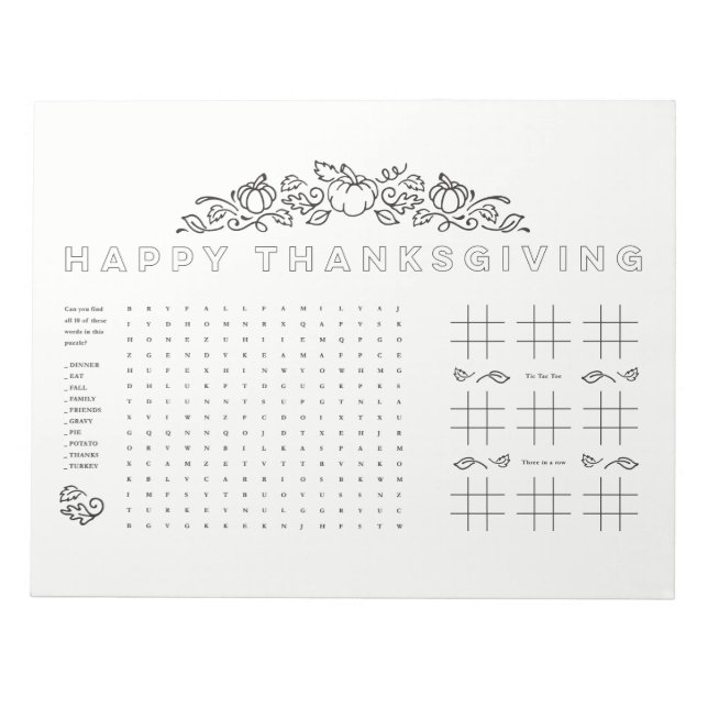 Happy Thanksgiving kids activity page colouring Notepad (Front)