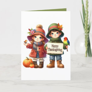 Happy Thanksgiving kids customisable Holiday Card