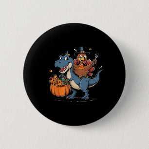 Happy Thanksgiving Kids Funny Turkey Riding T Rex  6 Cm Round Badge