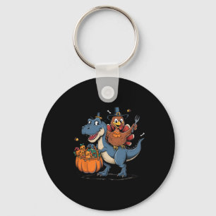 Happy Thanksgiving Kids Funny Turkey Riding T Rex  Key Ring