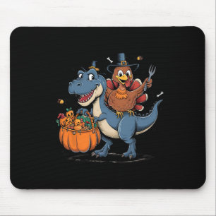 Happy Thanksgiving Kids Funny Turkey Riding T Rex Mouse Mat