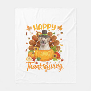 Happy Thanksgiving Labrador Dog Turkey Pumpkin Lon Fleece Blanket