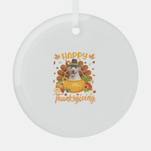 Happy Thanksgiving Labrador Dog Turkey Pumpkin Lon Glass Tree Decoration