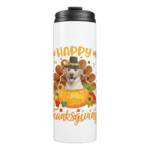 Happy Thanksgiving Labrador Dog Turkey Pumpkin Lon Thermal Tumbler