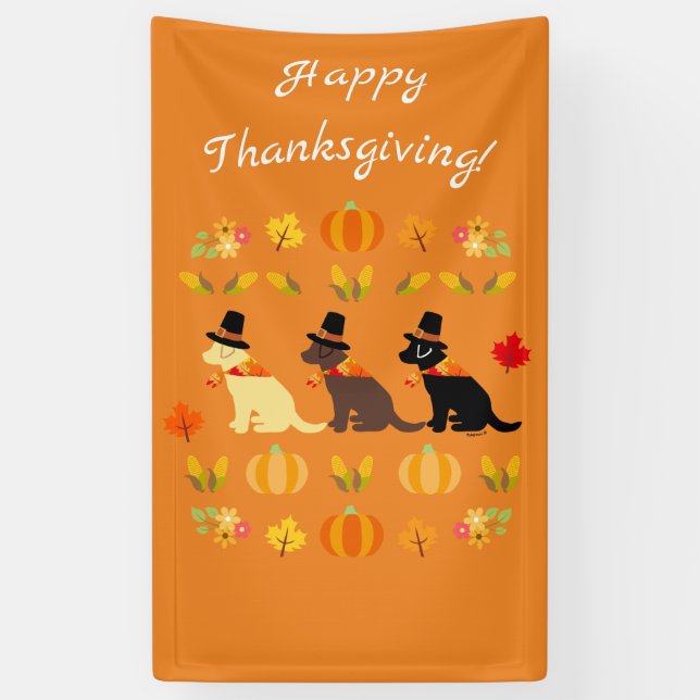 Happy Thanksgiving Labrador Silhouette Orange Banner (Vertical)
