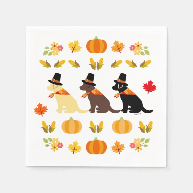 Happy Thanksgiving Labrador Silhouette White Napkin (Front)