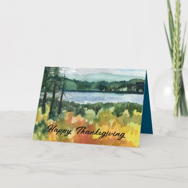 Happy Thanksgiving Lake Tahoe Autumn Watercolor Card (Front)