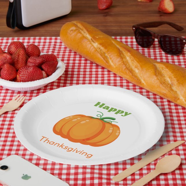 Happy Thanksgiving large pumpkin Paper Plate (Picnic)