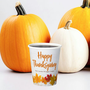 Happy Thanksgiving Leaves Custom Company Party Paper Cups