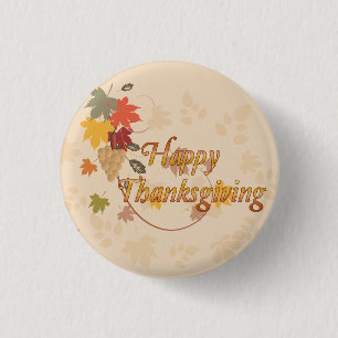 Happy Thanksgiving - Leaves, Grapes and Ribbons 3 Cm Round Badge