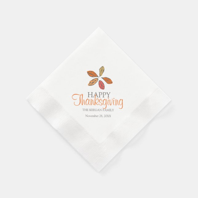 Happy thanksgiving leaves orange grey napkins (Corner)