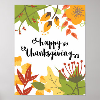 Happy Thanksgiving - Leaves - Poster