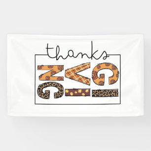 Happy Thanksgiving Leopard Print Rainbow Turkey Banner