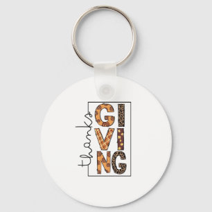 Happy Thanksgiving Leopard Print Rainbow Turkey Key Ring