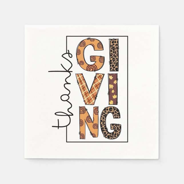 Happy Thanksgiving Leopard Print Rainbow Turkey  Napkin (Front)