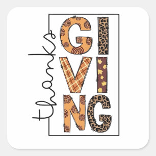Happy Thanksgiving Leopard Print Rainbow Turkey Square Sticker