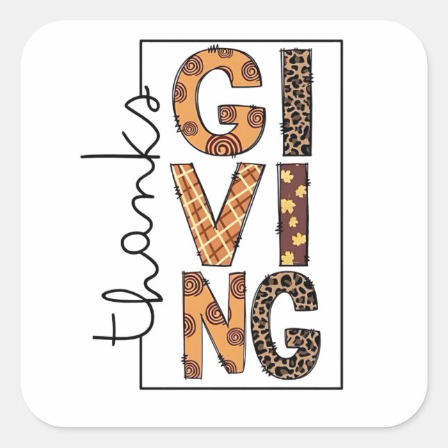 Happy Thanksgiving Leopard Print Rainbow Turkey  Square Sticker (Front)