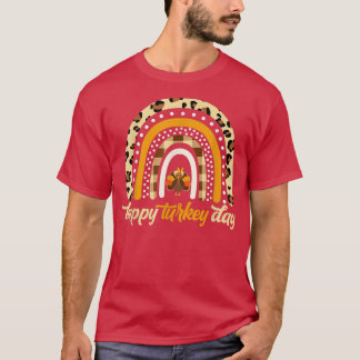 Happy Thanksgiving Leopard Rainbow Plaid Fall Autu T-Shirt
