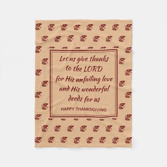 HAPPY THANKSGIVING Let's Give Thanks BEIGE Fleece Blanket (Front)