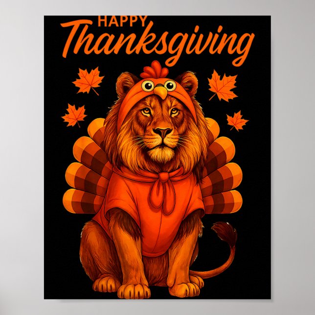 Happy Thanksgiving Lion Women Boys Girls Kids Outf Poster (Front)