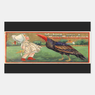 Happy Thanksgiving Little Girl and Turkey Vintage Rectangular Sticker