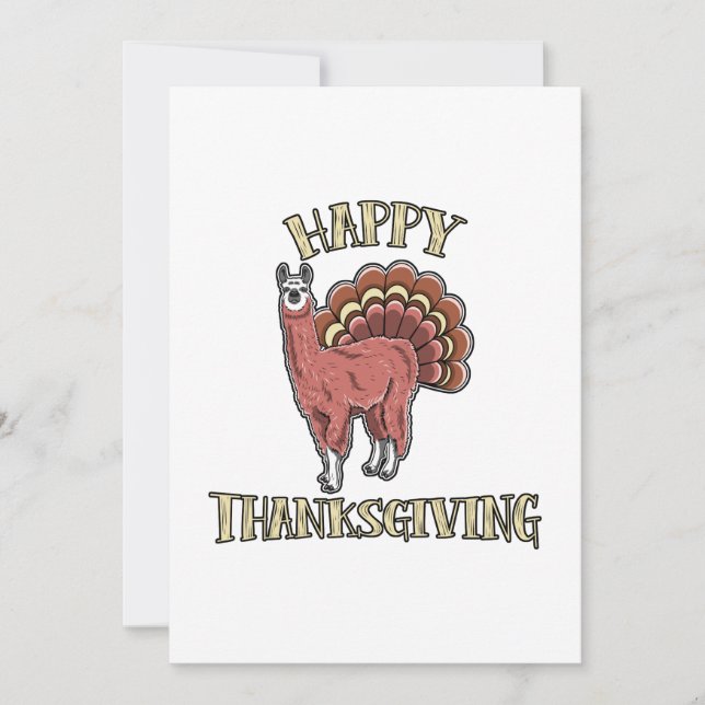 Happy Thanksgiving Llama Alpaca Turkey Fun Gift Holiday Card (Front)