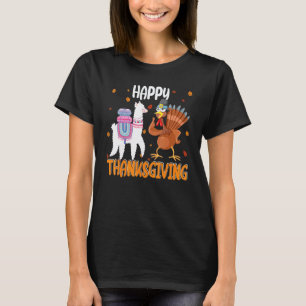 Happy Thanksgiving Llama And Turkey Friends T-Shirt