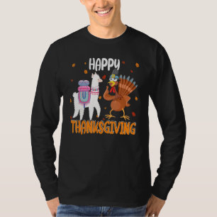 Happy Thanksgiving Llama And Turkey Friends T-Shirt