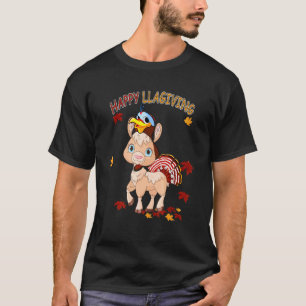Happy Thanksgiving Llama Fall Leaves Llama Turkey T-Shirt