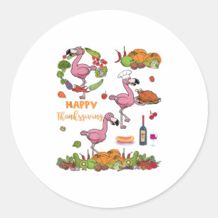 Happy Thanksgiving Lunch Lady Flamingo Lover Classic Round Sticker