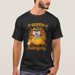 Happy Thanksgiving Maltese Dog Turkey Pumpkin T-Shirt