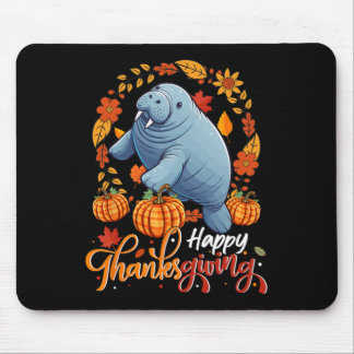 Happy Thanksgiving Manatee In Leaves Pumpkins Flor Mouse Mat