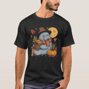 Happy Thanksgiving Manatee with Pumpkin Pie Autumn T-Shirt